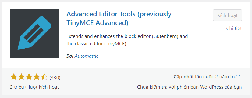 Plugin Advanced Editor Tools (TinyMCE) là gì?