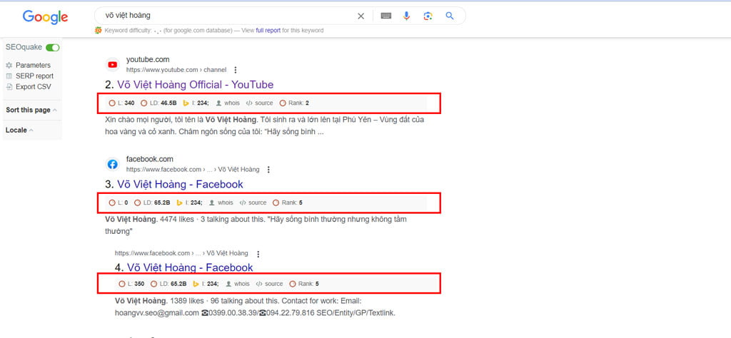 Thẻ Google Pagerank trên công cụ tìm kiếm - SEOquake