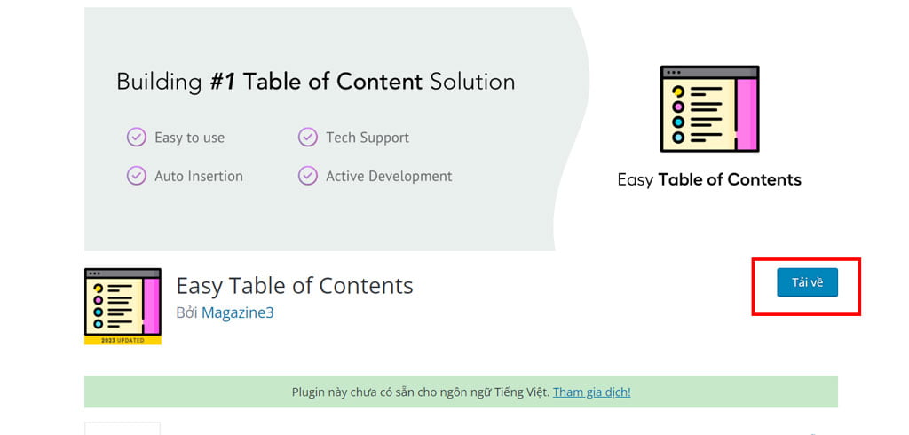 Bạn đọc Down Plugin Easy Table of Contents