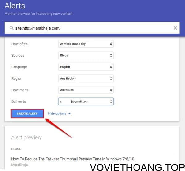 Nhấn Create Alert