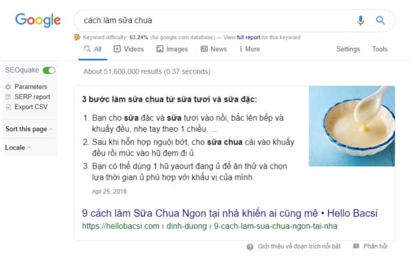 SERP Feature có dạng Feature Snippet