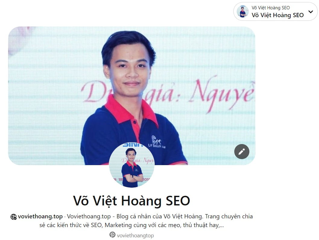 Profile Võ Việt Hoàng SEO trên Pinterest