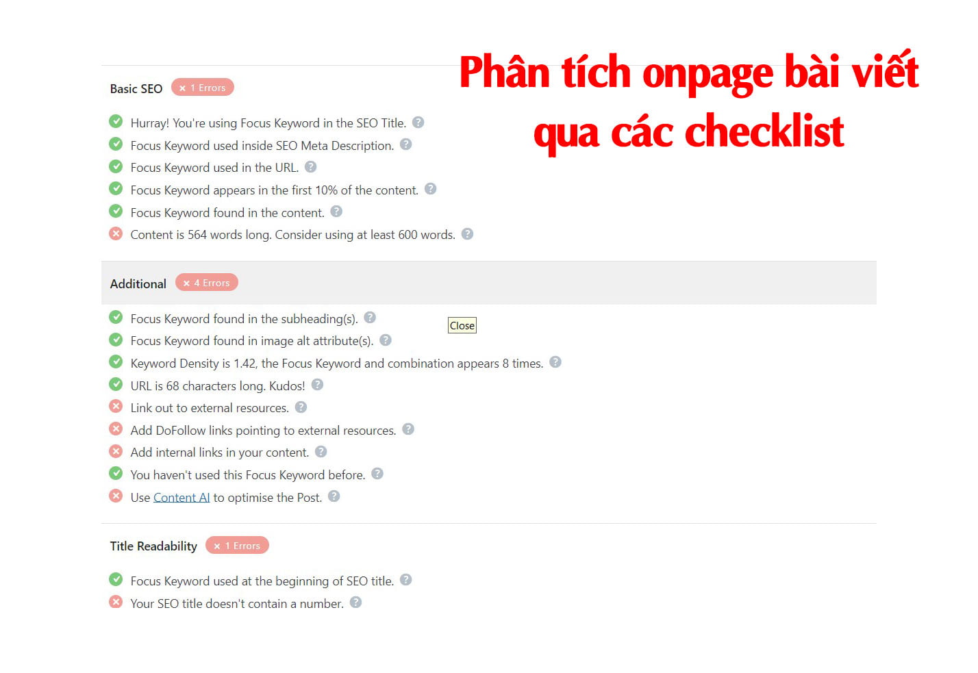 Bảng phân tích onpage bài viết SEO 