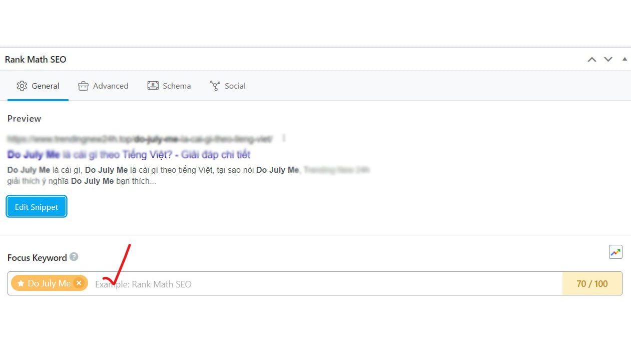 Đầu tiên Focus Keyword trên Rank Math SEO