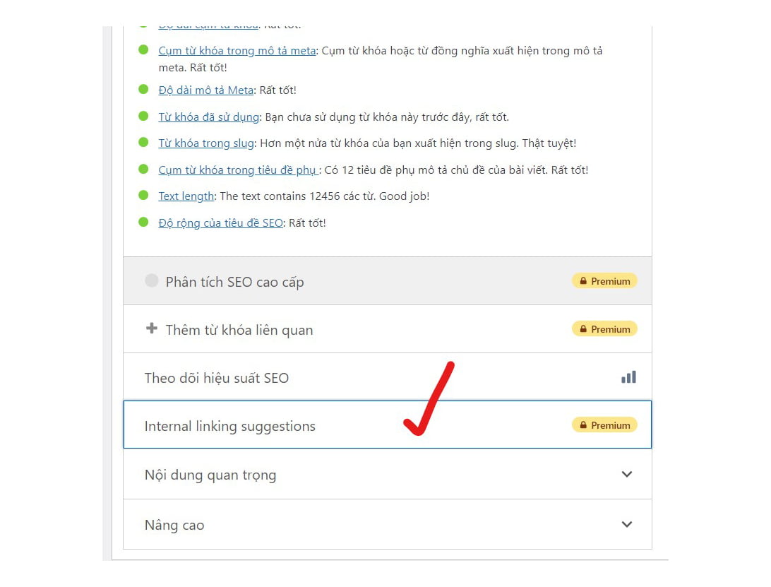 Yoast SEO sẽ đề xuất các liên kết nội bộ cho bài viết