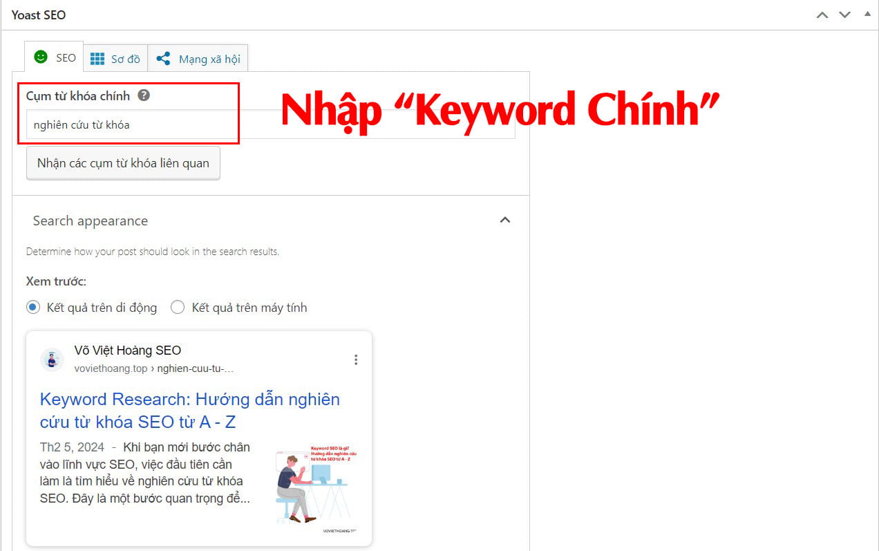 Nhập Từ khóa chính của bài viết SEO