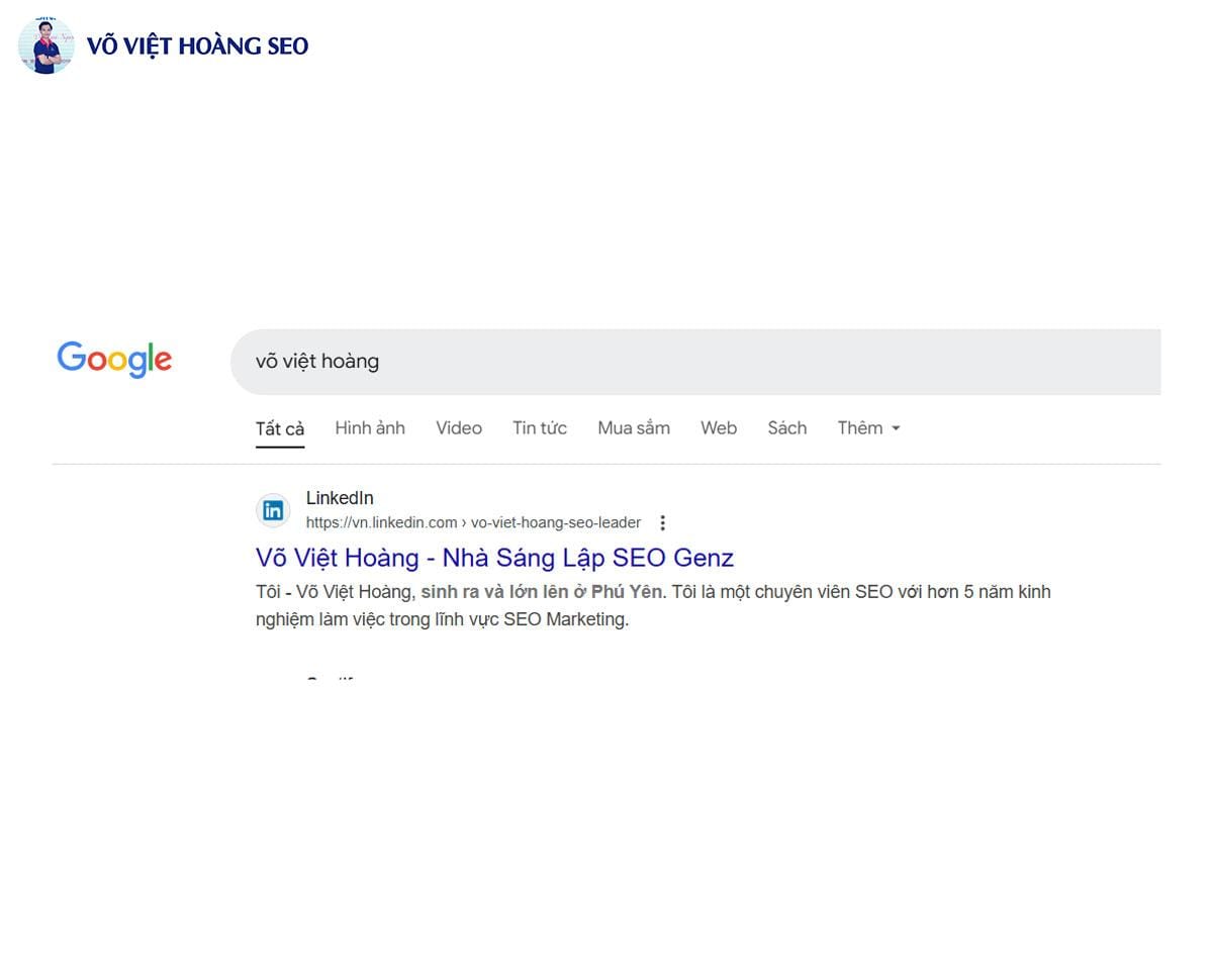 Profile của mình trên Linkedin - Võ Việt Hoàng trên Google