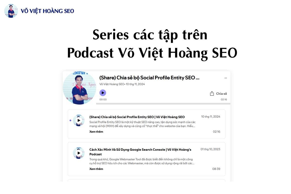 Series các tập trên Podcast Võ Việt Hoàng SEO