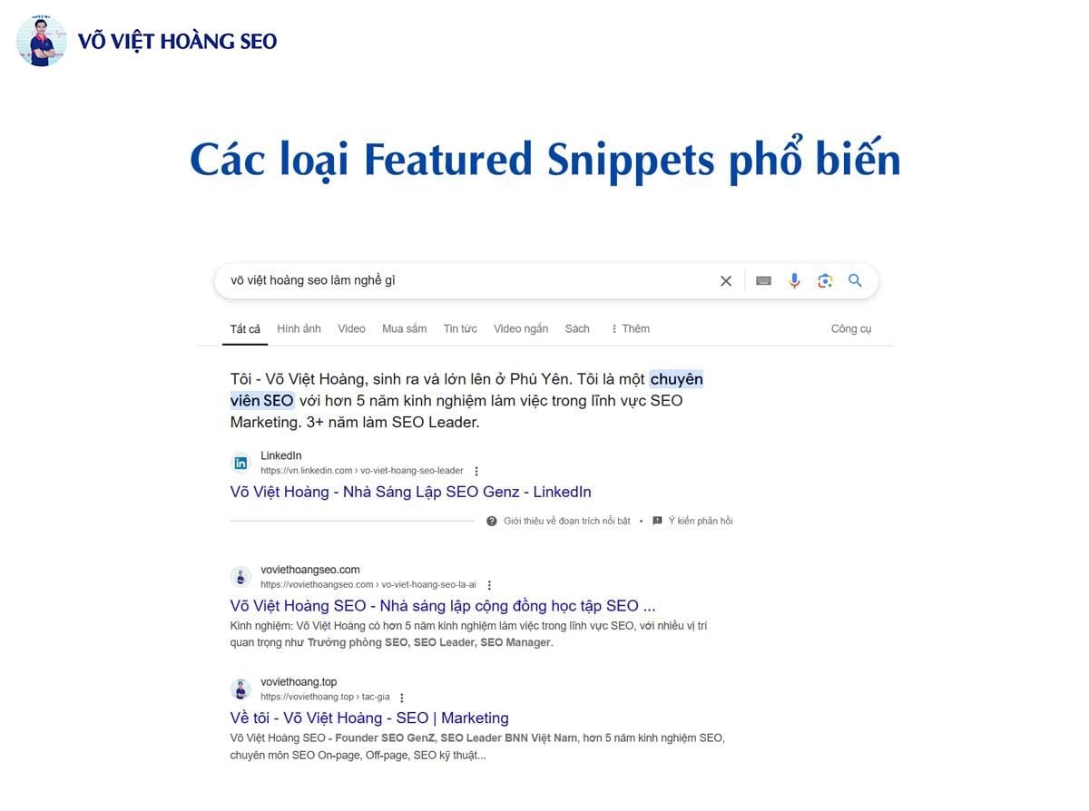 Các loại Featured Snippets phổ biến