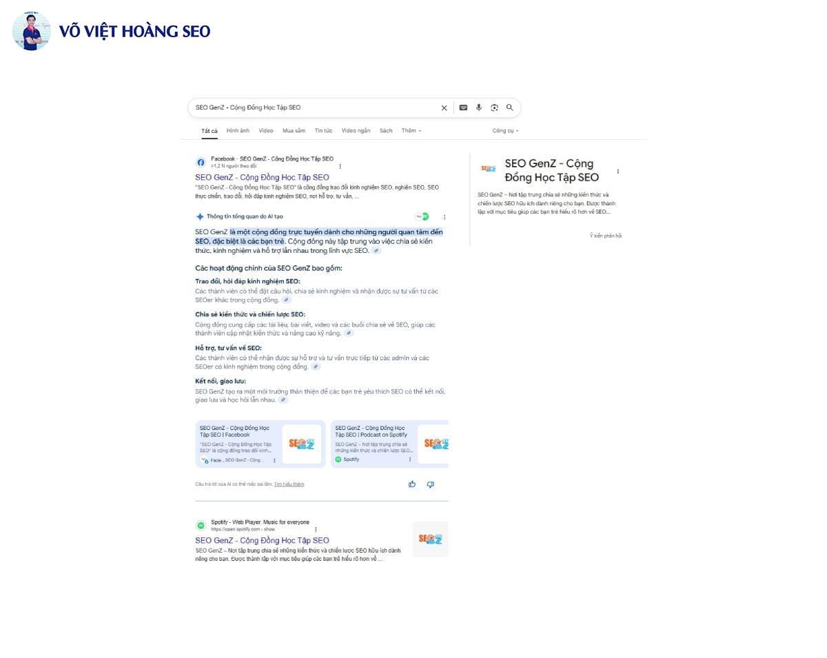 Bảng tri thức (knowledge panel) SEO GenZ và kết quả liên quan