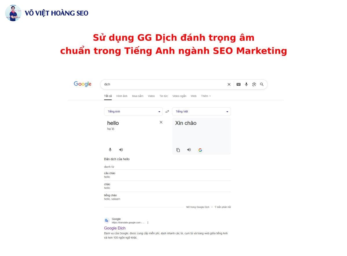 Sử dụng GG Dịch đánh trọng âm chuẩn trong SEO Marketing